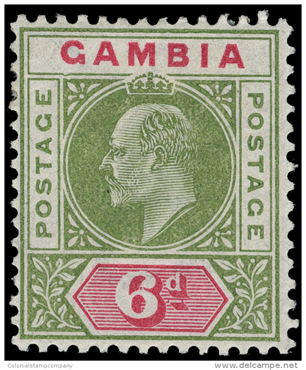 *        34 Var (51a) 1902 6d Pale Sage-green And Carmine K Edward VII^, Wmkd CA, Perf 14, VARIETY - Dented Frame... - Gambie (...-1964)