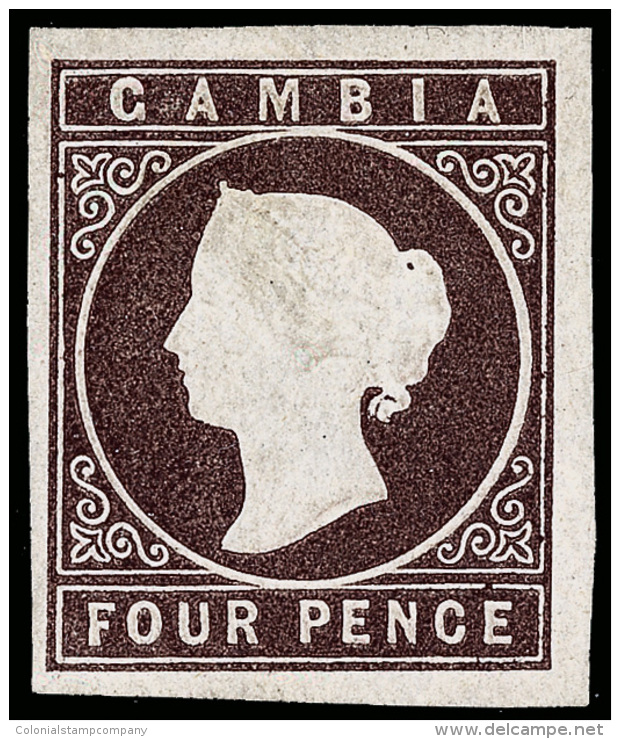 *        1a (1) 1869 4d Brown Q Victoria Embossed^, Unwmkd, Imperf, Four Large Margins, Fresh, OG,VLH, SUPERB Scott... - Gambie (...-1964)