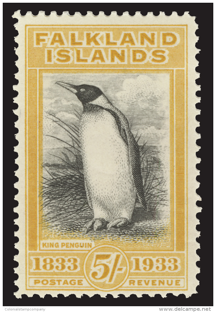 *        74 (136) 1933 5' Black And Yellow King Penguin^, Wmkd MCA, Perf 12, Only 6221 Issued, Slightly Toned Gum,... - Falkland