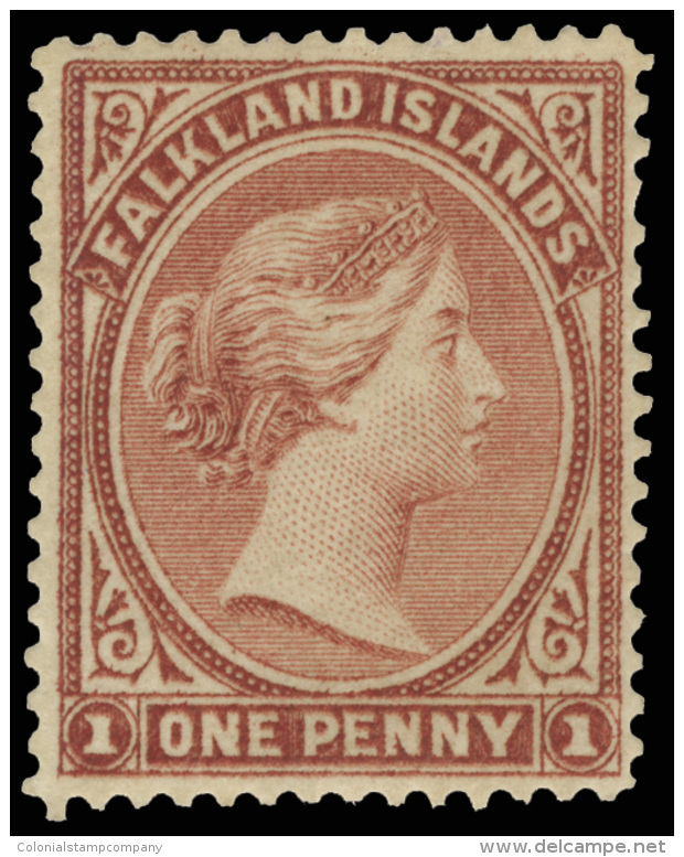 *        1 (1) 1878 1d Claret Q Victoria^, Unwmkd, Perf 14, Very Rae, Extremely Well Centered For This Issue!, OG,... - Falkland