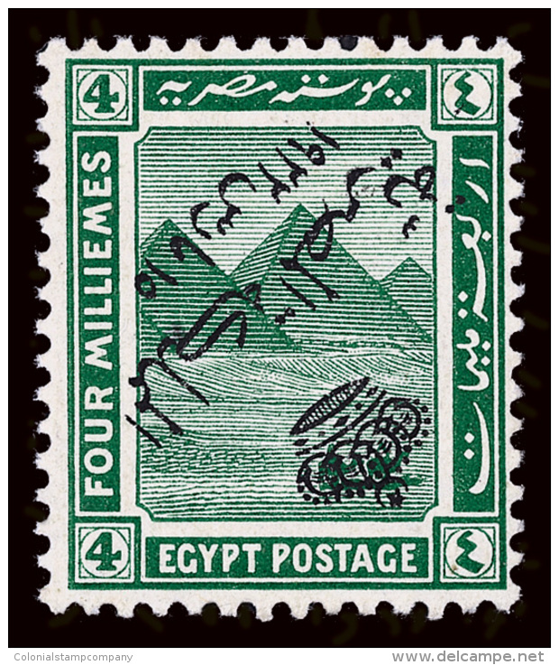 *        81b (101a) 1922 4m Green Giza Pyramids K Fouad^ Overprint, ERROR - Overprint Inverted, Pos 32, Unpriced In... - Neufs