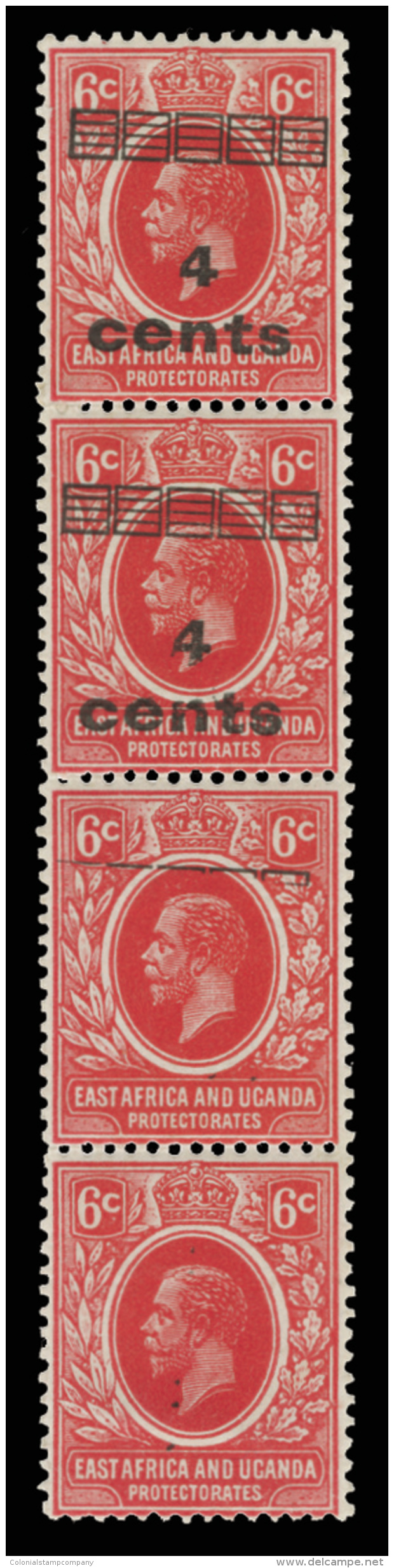 *        62c (64d) 1919 "4 Cents" On 6&cent; Scarlet K George V^, Surcharged SG Type 5, ERROR - One Stamp Without... - Protectorats D'Afrique Orientale Et D'Ouganda