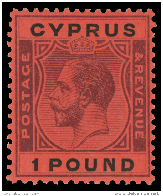 *        110 (102) 1923 &pound;1 Purple And Black On Red K George V^ On Chalk-surfaced Paper, Wmkd MCA, Perf 14,... - Chypre (...-1960)