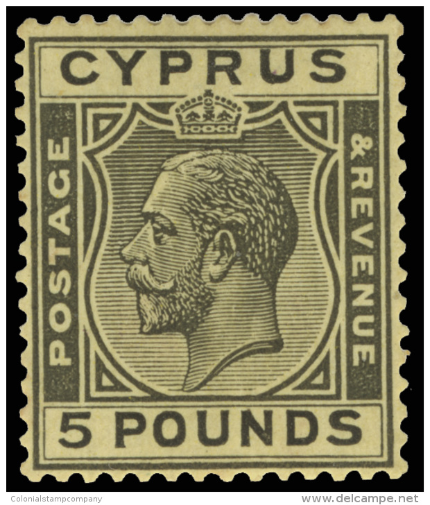 *        109 (117a) 1928 &pound;5 Black On Yellow K George V^, Wmkd MSCA, Perf 14, Seldom Seen, OG, LH, VF Scott... - Chypre (...-1960)