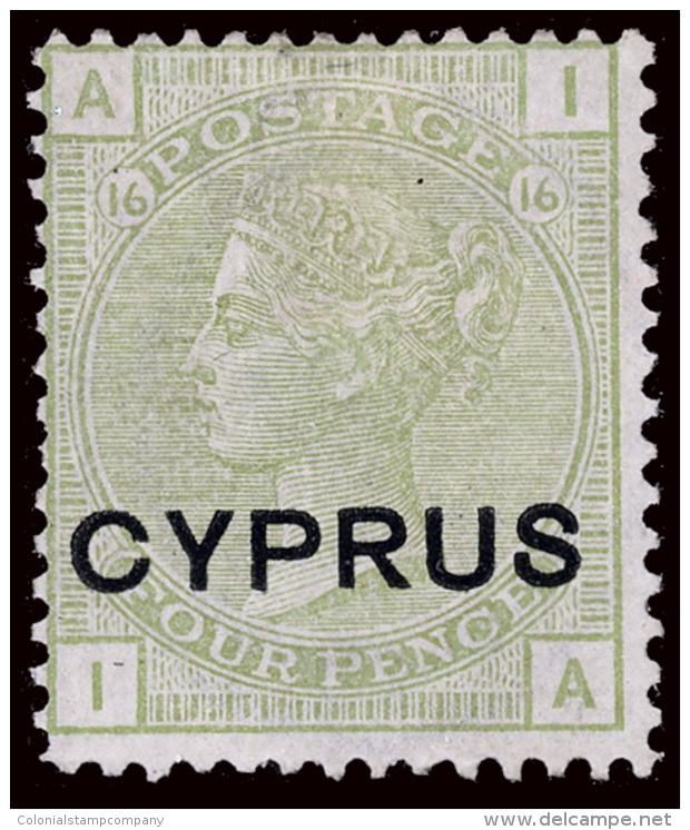 *        4 (4) 1880 4d Sage-green Q Victoria Of Great Britain^ Overprinted "CYPRUS", Plate 16, Only 3360 Printed,... - Chypre (...-1960)
