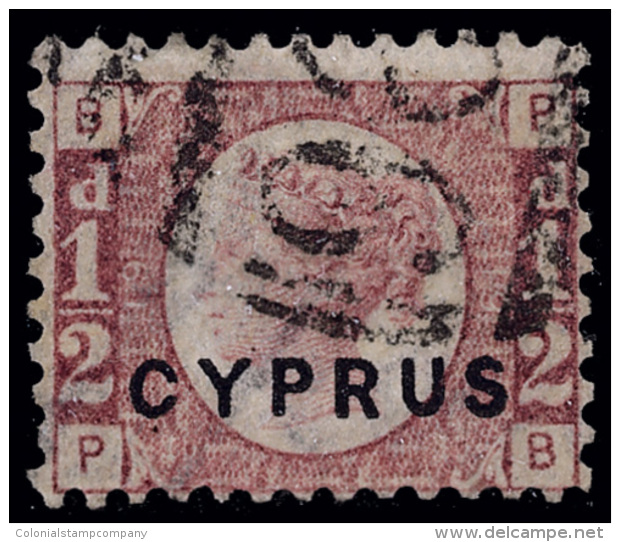 O        1 (1) 1880 &frac12;d Rose Q Victoria Of Great Britain^ Overprinted "CYPRUS", Plate 19, Showing Partial... - Chypre (...-1960)