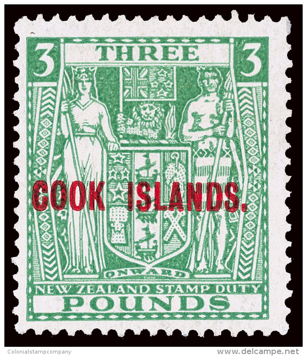 *        107 Var (123b) 1936-44 &pound;3 Green Postal Fiscal Coat Of Arms Of New Zealand^ Overprinted "COOK... - Cook