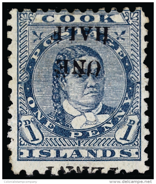 *        25b (21a) 1899 1d Blue Q Makea Takau^ Surcharged "ONE \ HALF \ PENNY", ERROR - Surcharge Inverted, Only 24... - Cook