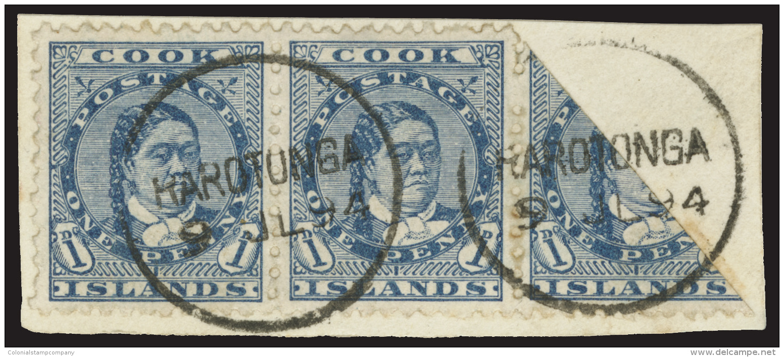 /\       10 (6) 1894 1d Blue Q Makea Takau^, Wmkd NZ And Star Wide Apart, Perf 12x11&frac12;, Horizontal Pair Plus... - Cook