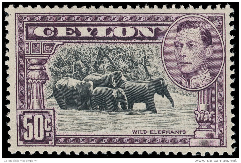 *        286c (394a) 1938 50&cent; Black And Mauve K George VI^ And Wild Elephants, Wmkd CA, Perf 13x13&frac12;,... - Ceylan (...-1947)