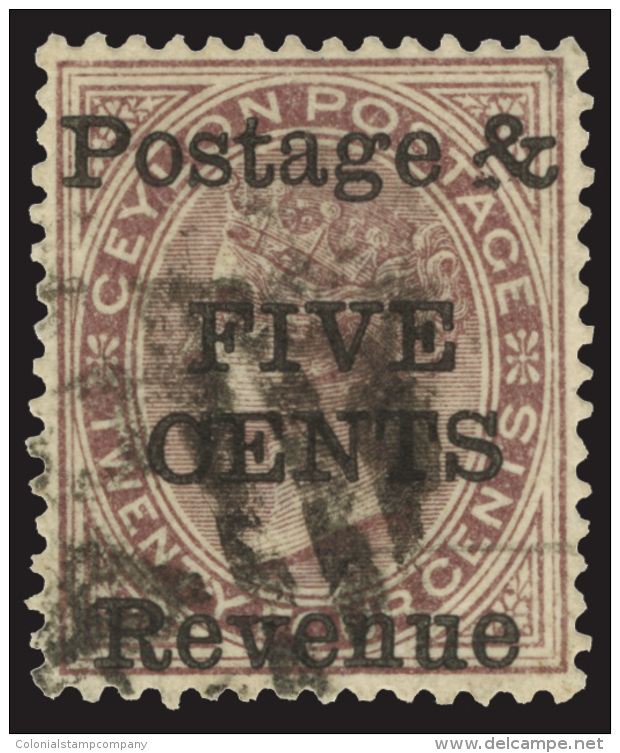 O        120 (182) 1885 5&cent; On 24&cent; Brown-purple Q Victoria^ With SG Type 21 Surcharge, Wmkd CA, Perf 14,... - Ceilán (...-1947)