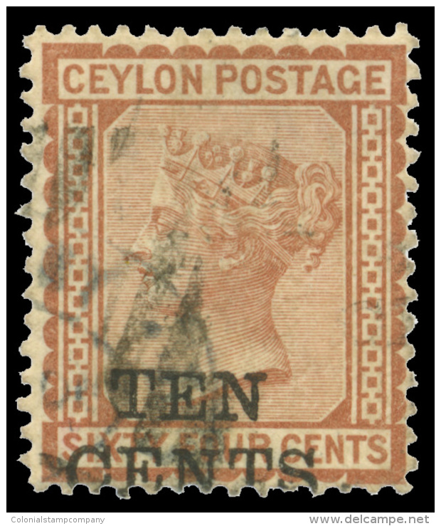 O        104 (164) 1885 10&cent; On 64&cent; Red-brown Q Victoria^, Wmkd CC, Perf 14, Provisionally Surcharged SG... - Ceylan (...-1947)