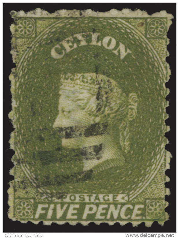 O        52e (54) 1866 5d Grey-olive Q Victoria^, Wmkd CC, Perf 12&frac12;, Scarce, Very Well Centered, Lightly... - Ceylan (...-1947)