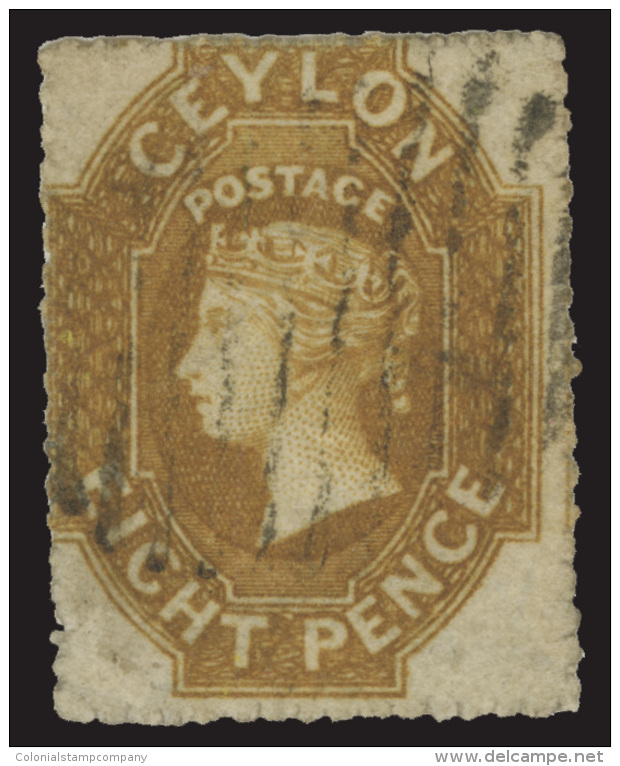 O        30 (32a) 1861 8d Yellow-brown Q Victoria,^ Wmkd Large Star, Rough Perf 14 To 15&frac12;, Lightly Canceled,... - Ceylan (...-1947)