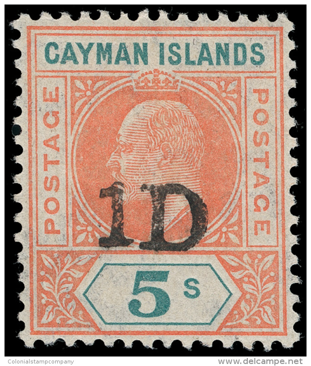*        19 (19) 1907 1d On 5' Salmon And Green K Edward VII^ Surcharged SG Type 6, Wmkd MCA, Perf 14, Scarce, Only... - Iles Caïmans