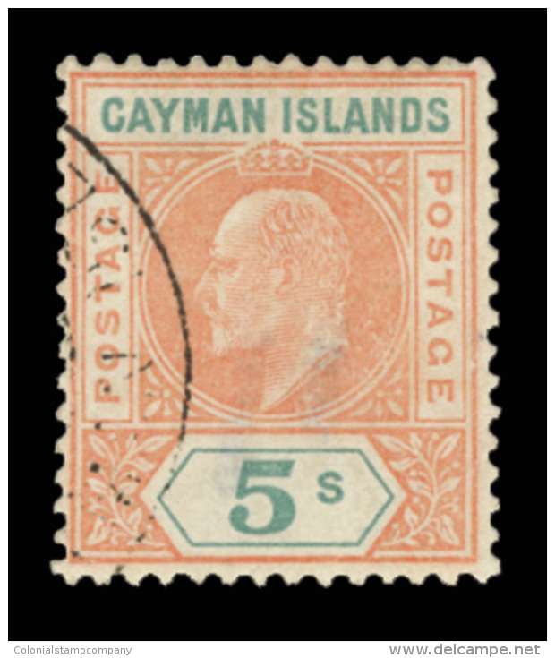 O        16 (16) 1907 5' Salmon And Green K Edward VII^, Wmkd MCA, Perf 14, Well Centered, Lightly Canceled, F-VF... - Iles Caïmans