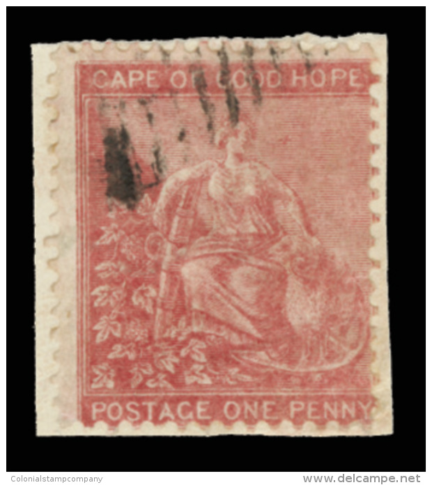 /\       16 (23) 1865 1d Carmine Red Hope^ With Outer Frame-line, Wmkd CC, Perf 14, Tied To Piece, Extremely Scarce... - Cap De Bonne Espérance (1853-1904)