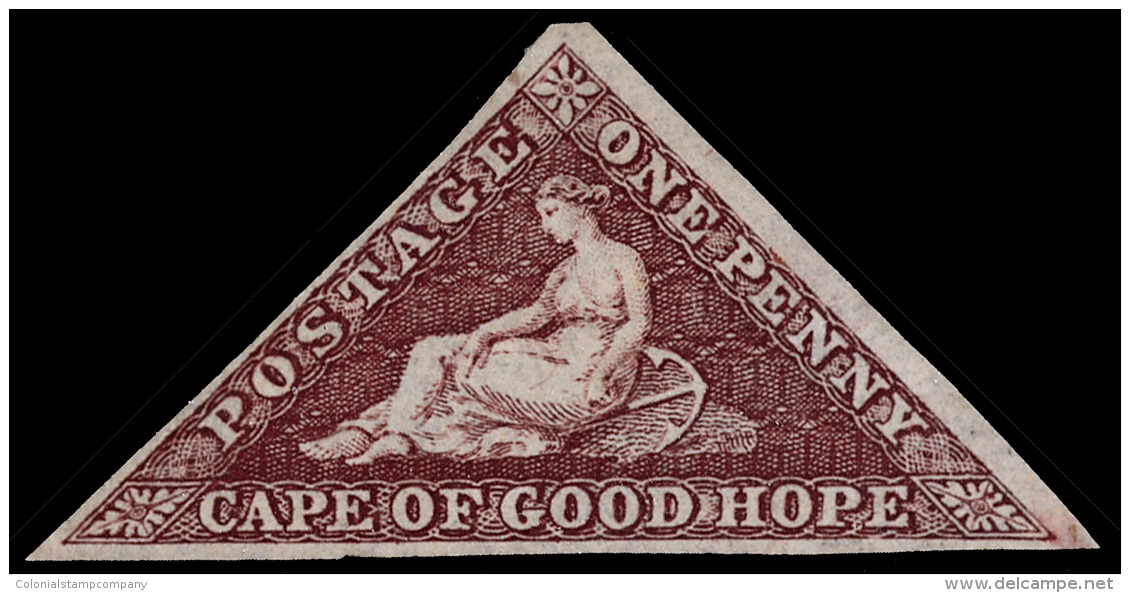 *        12a (18c) 1863-64 1d Brownish Red Cape Triangle^, Three Margins, Bright Color, Part OG, F-VF Scott Retail... - Cap De Bonne Espérance (1853-1904)