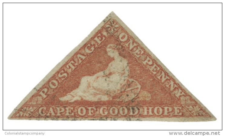 O        3b (5) 1857 1d Brick-red Cape Triangle, Cream-toned Paper^, Imperf, Three Clear Margins, An Exceptionally... - Cap De Bonne Espérance (1853-1904)