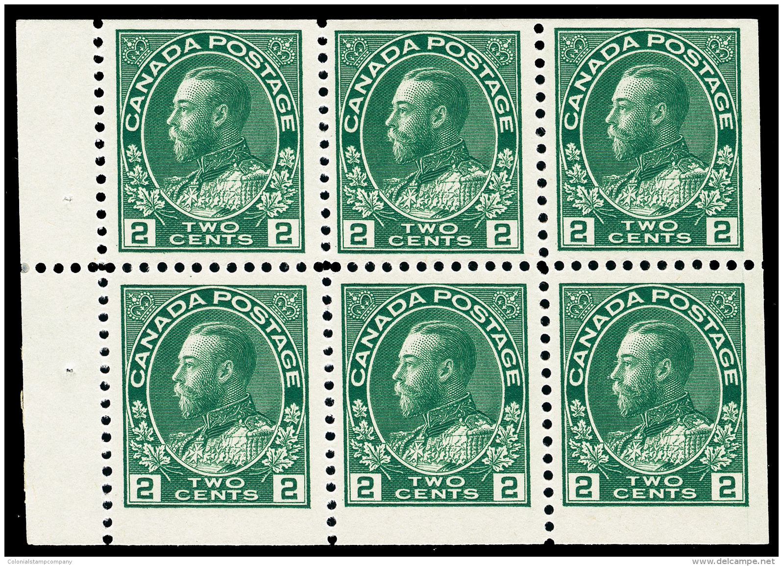*/**/[+] 107c (247ab, SB8 Var) 1922 2&cent; Deep Green K George V^, Booklet Pane Of Six, Wet Printing, OG,VLH, VF... - Neufs