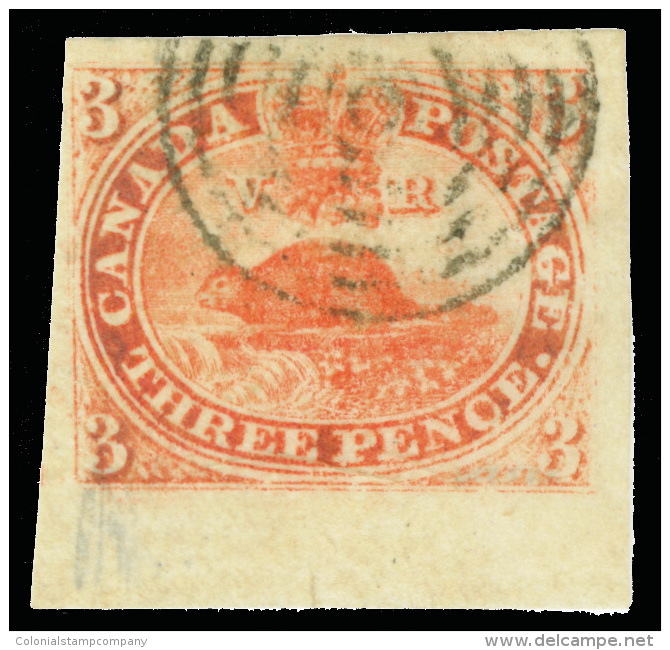 O        1 (1) 1851 3d Red Beaver^, Laid Paper, Imperf, An Absolutely Magnificent Right Corner Bottom Sheet-margin... - Oblitérés