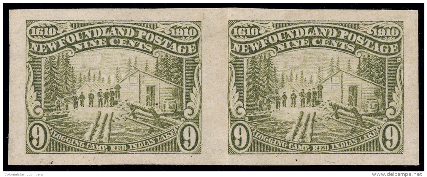 *        100a (113a Var) 1911 9&cent; Olive-green Logging Camp^, VARIETY - Imperf Pair, Large Marginal Horizontal... - 1908-1947