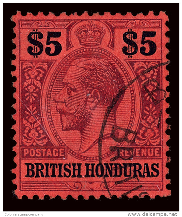 O        75-84 (101-13) 1913-21 1&cent;-$5 K George V^, Wmkd MCA, Cplt (10), The Scarce $5 Is Lightly Canceled And... - Honduras