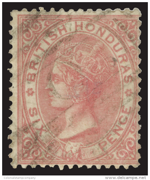 O        2 (3) 1865 6d Rose Q Victoria^, Unwmkd, Perf 14, Lightly Canceled, F-VF Scott Retail $195&hellip;SG $240 - Honduras