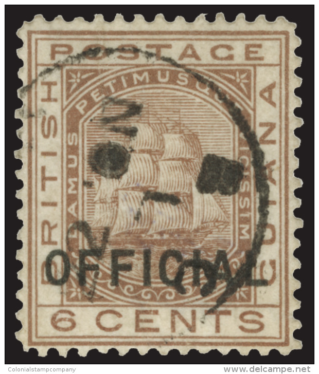 O        O9 (O9) 1877 6&cent; Brown Seal Of The Colony, Overprinted "OFFICIAL"^, The Rare Key Value To The Set,... - Guyane Britannique (...-1966)