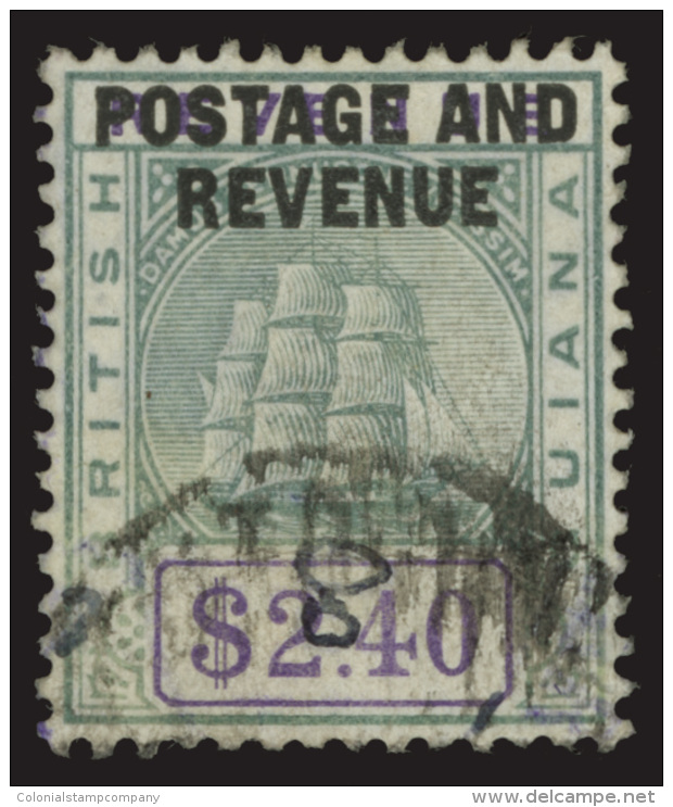 O        171 (251) 1905 $2.40 Green And Violet Seal Of The Colony^ Overprinted "POSTAGE AND REVENUE", Wmkd MCA,... - Brits-Guiana (...-1966)