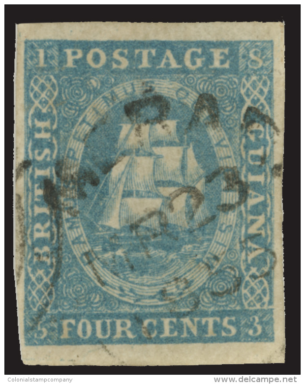 O        10a (18) 1853 4&cent; Deep Blue Seal Of The Colony^, Partial White Line Above Value, Imperf, Four Large To... - Guyane Britannique (...-1966)