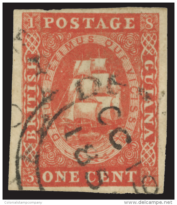 O        8 (11) 1853-59 1&cent; Vermilion Seal Of The Colony^, Original Ptg (without Line Above Value), Imperf,... - Guyane Britannique (...-1966)