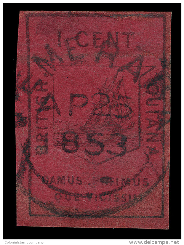 O        6 (9) 1852 1&cent; Black On Magenta Ship And Motto Of Colony^, Surface Colored Paper, Locally Printed... - Guyane Britannique (...-1966)