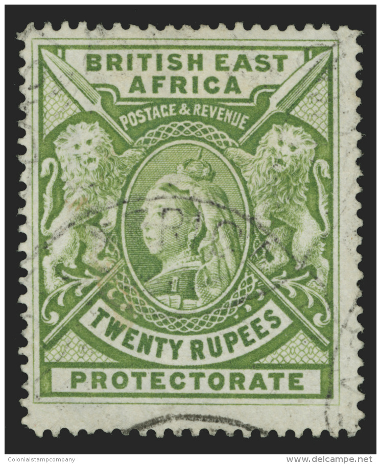 O        108 (98) 1897-1903 20R Pale Green Q Victoria^ And Large Lions, Wmkd CC, Perf 14, Rarely Seen Used, Lightly... - Afrique Orientale Britannique