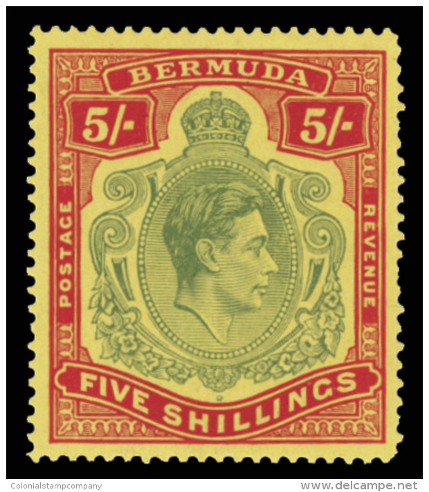 **       125a Var (118b) 1942 5' Dull Yellow-green And Red On Yellow K George VI Keyplate^, Line Perf 14&frac14;, A... - Bermuda