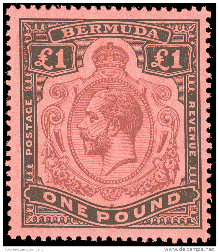 **       54 (55) 1918 &pound;1 Purple And Black On Red K George V^, Wmkd MCA, Perf 14, Vivid Rich Fresh Color,... - Bermudas