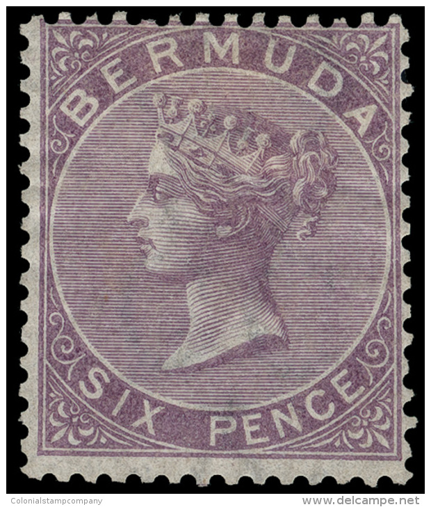 *        4 (6) 1865 6d Dull Purple Q Victoria^, Wmkd CC, Perf 14, Scarce, Part OG, Fine Scott Retail... - Bermudes
