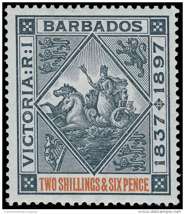 *        81-89 (116-24) 1897 1f-2'6 Q Victoria Diamond Jubilee Issue^, Wmkd CC, Perf 14, Cplt (9), OG, HR, VF Scott... - Barbades (...-1966)