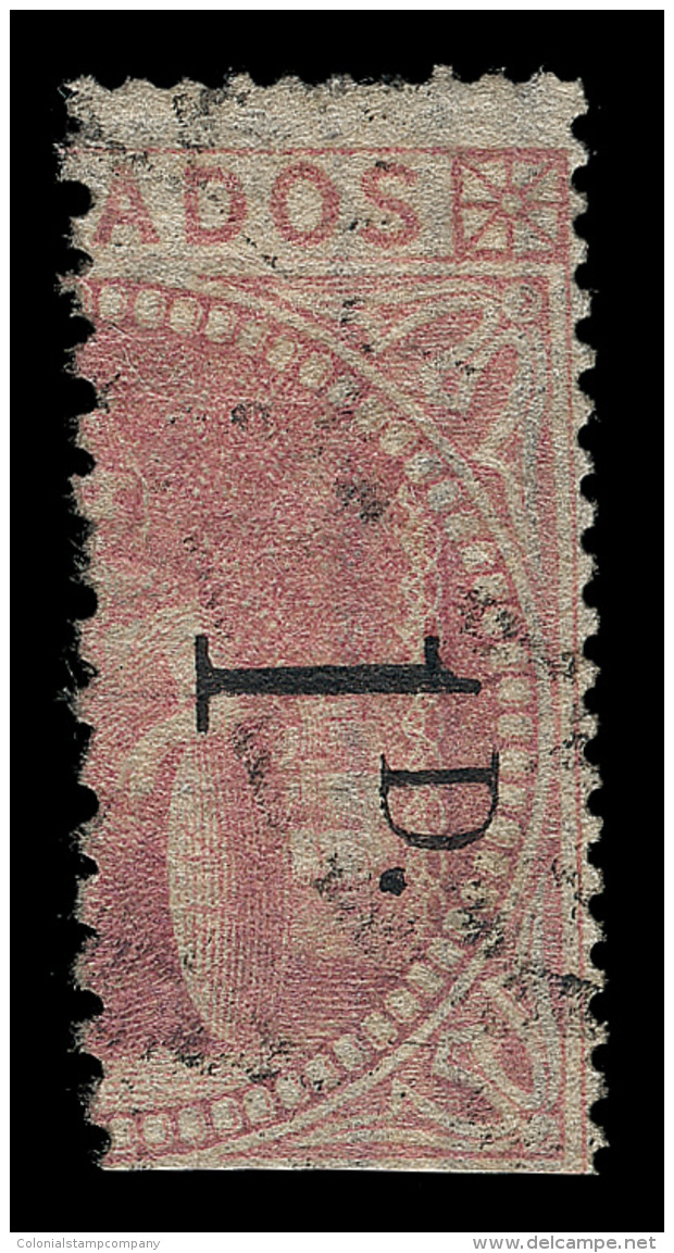 O        57 (86) 1878 1d On Half Of 5' Dull Rose Britannia^, With Value Tablet Removed Before Issue, Surcharged... - Barbades (...-1966)