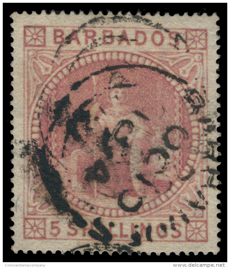 O        43 (64) 1873 5' Dull Rose Britannia^, Wmkd Small Star (sideways), Perf 15&frac12;x15, Perfectly Centered... - Barbades (...-1966)