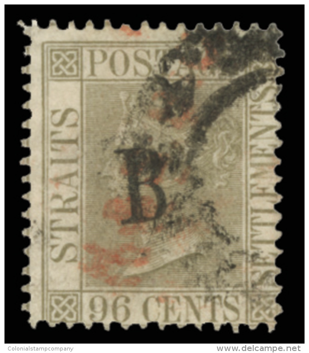 O        10 (11) 1882 96&cent; Grey Q Victoria^ Of Straits Settlements With "B" Overprint SG Type 1, Wmkd CC,... - Thaïlande