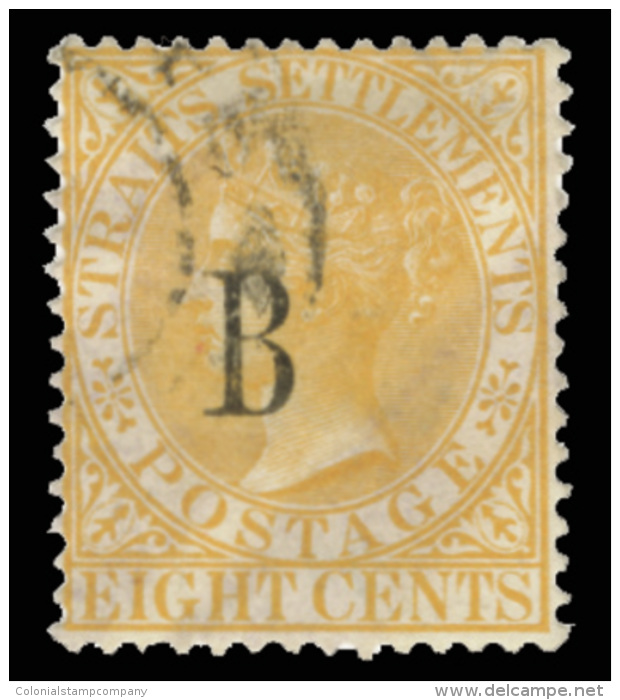 O        5 (6) 1882 8&cent; Orange Q Victoria^ Of Straits Settlements, With "B" Overprint SG Type 1, Wmkd CC, Light... - Thaïlande