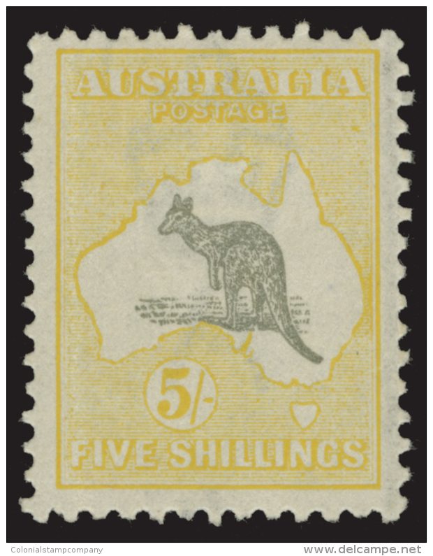 *        54 (42) 1918 5' Grey And Yellow Kangaroo^, Die II, Wmkd Narrow Crown And Narrow A, Perf 12, OG, VLH, VF... - Neufs