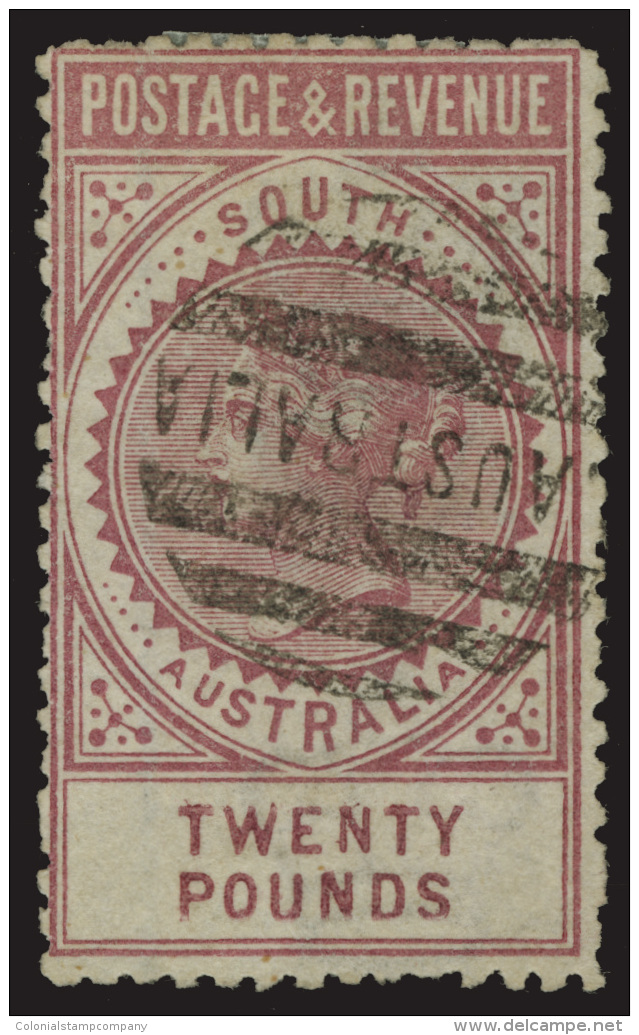 O        93 (208a) 1886 &pound;20 Claret Q Victoria^, Wmkd Crown And SA, Perf 11&frac12;-12&frac12;,... - Oblitérés