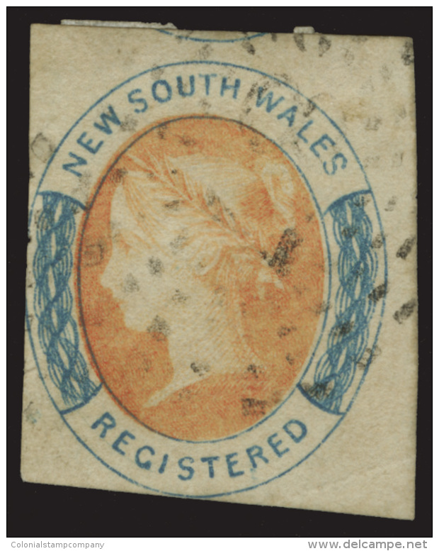 O        F1 Var (104) 1856 (6d) Salmon And Prussian Blue Q Victoria Registry^ Stamp, Unwmkd, Imperf, Large To... - Oblitérés