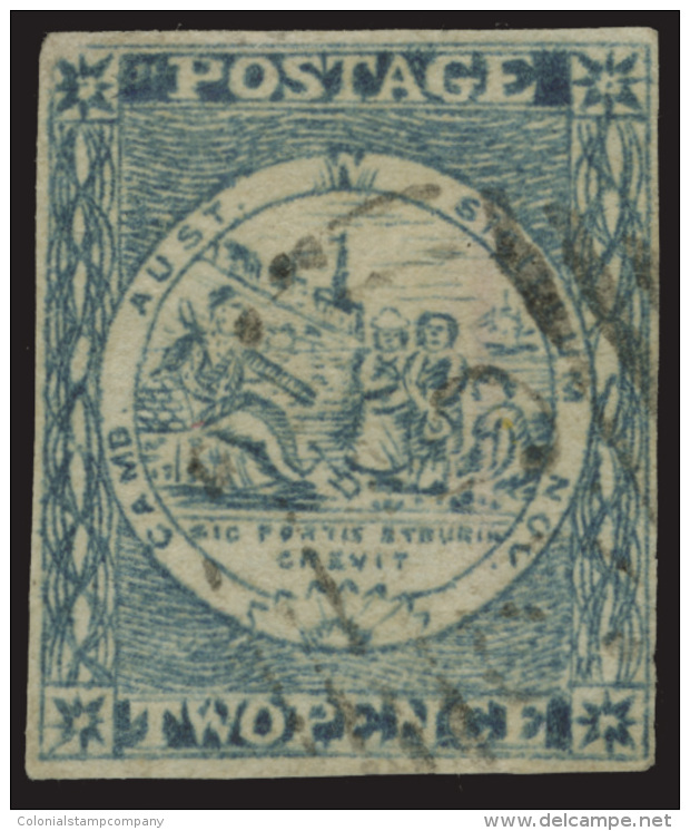 O        5m (24) 1850 2d Bright Blue Sydney View^, Plate II, Early Impression, Imperf, Four Margins, Used, F-VF... - Oblitérés