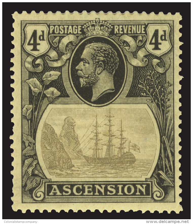 *        15 Var (15c) 1924 4d Grey-black And Black On Yellow K George V^ Badge Of St. Helena, Wmkd Script CA, Perf... - Ascension (Ile De L')