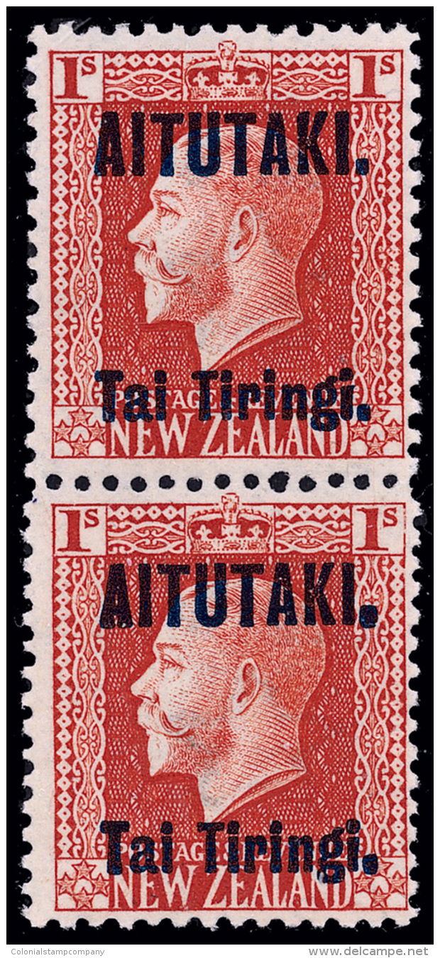 **/*     17b, 18b (13b, 14b) 1916-17 6d-1'  K George V^ Of New Zealand Surcharged  (SG Type 8),  Vertical Pairs... - Aitutaki