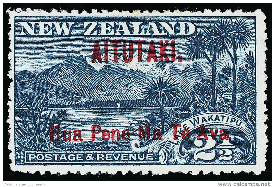 *        9a (3a) 1903 2&frac12;d Deep Blue Lake Wakapitu^ Of New Zealand Overprinted In Red With VARIETY - "Ava"... - Aitutaki
