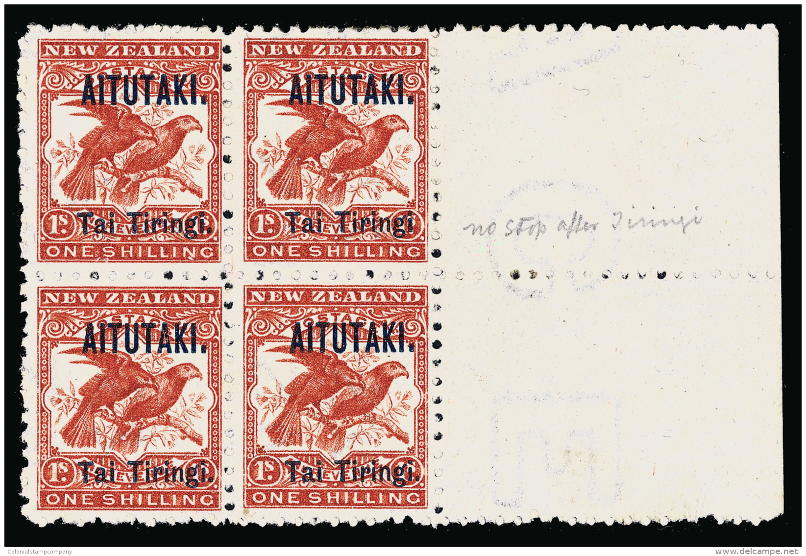 */[+]    6d, 6a (7ba, 7b) 1903 1' Orange-red New Zealand Kea And Kaka^ Overprinted, ERROR - "Tiringi" Without Stop... - Aitutaki